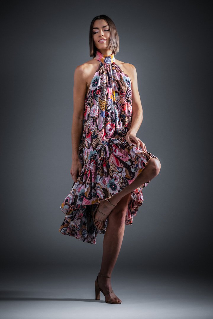 Jillian Dress Floral Silk Chiffon Halter — Paul Carroll